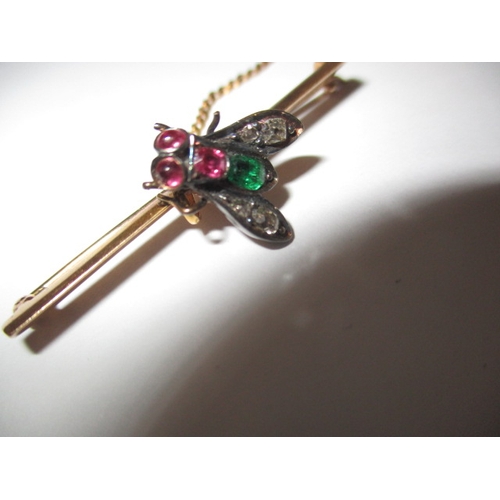 56 - A Victorian yellow gold fly brooch set with diamonds Rubies and an emerald, approx. weight 4.4g, unm... 