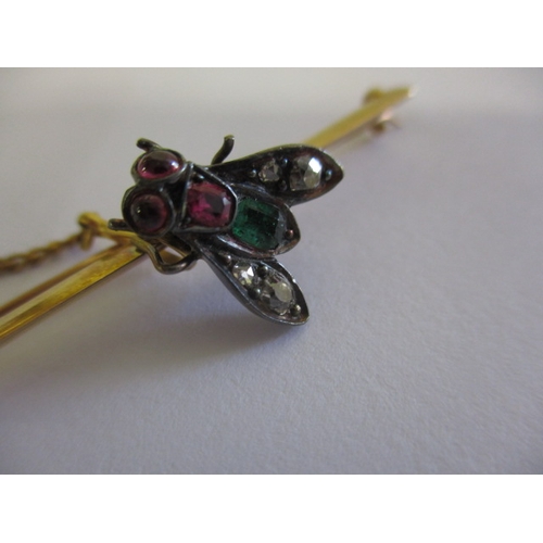 56 - A Victorian yellow gold fly brooch set with diamonds Rubies and an emerald, approx. weight 4.4g, unm... 