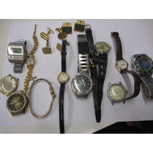 252 - A parcel of vintage watches and cufflinks, one ladies watch 18ct gold cased, all in used condition a... 