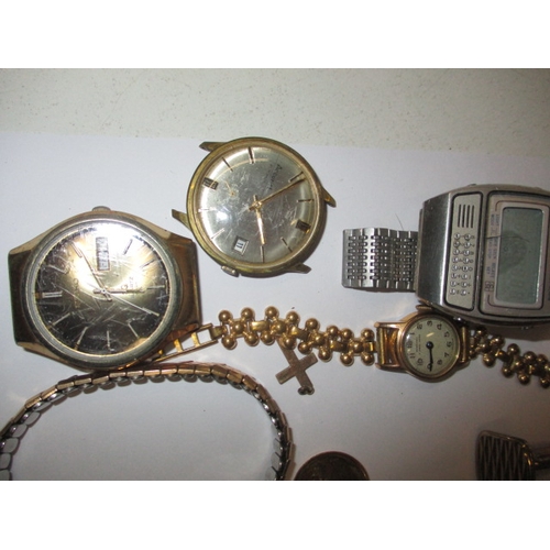 252 - A parcel of vintage watches and cufflinks, one ladies watch 18ct gold cased, all in used condition a... 