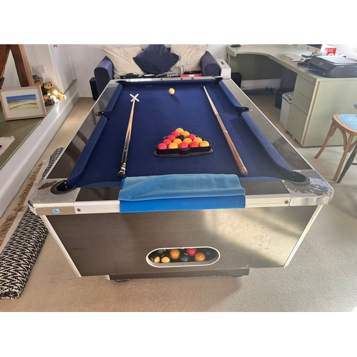 329 - A vintage full size pub pool table, money slot set to free play. In useable pre-owned condition, but... 