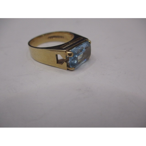 15 - A vintage 9ct gold ring with a baguette cut aquamarine?, approx. ring size ‘P’, approx. weight 4.9g,... 