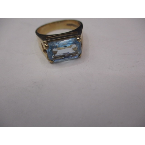 15 - A vintage 9ct gold ring with a baguette cut aquamarine?, approx. ring size ‘P’, approx. weight 4.9g,... 