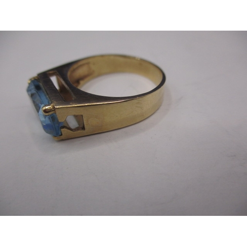 15 - A vintage 9ct gold ring with a baguette cut aquamarine?, approx. ring size ‘P’, approx. weight 4.9g,... 