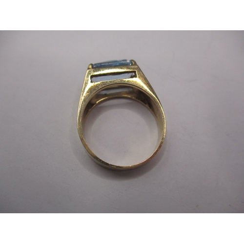 15 - A vintage 9ct gold ring with a baguette cut aquamarine?, approx. ring size ‘P’, approx. weight 4.9g,... 