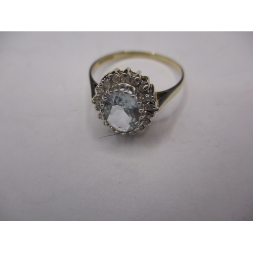 19 - A 9ct gold diamond and aquamarine? dress ring, approx. ring size ‘R’, approx. weight 2g, in useable ... 