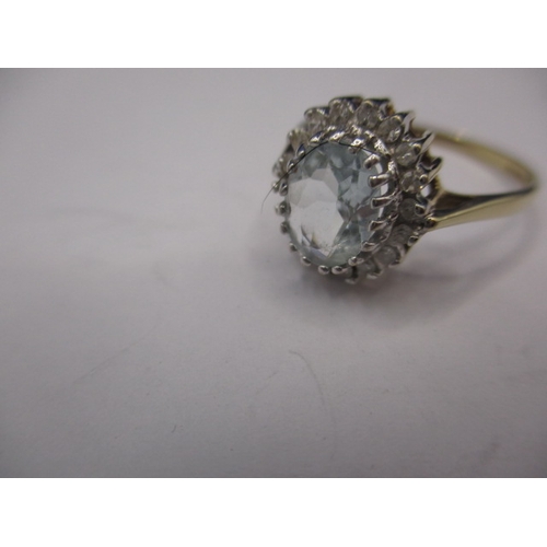 19 - A 9ct gold diamond and aquamarine? dress ring, approx. ring size ‘R’, approx. weight 2g, in useable ... 