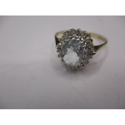 19 - A 9ct gold diamond and aquamarine? dress ring, approx. ring size ‘R’, approx. weight 2g, in useable ... 