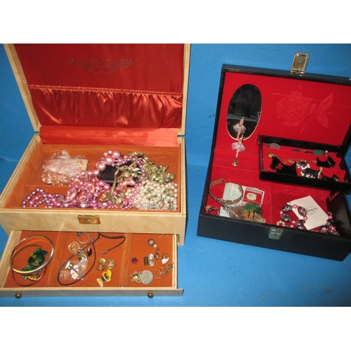 247 - Two jewellery boxes with contents of costume jewellery, all in used condition