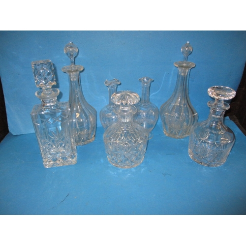 332 - A parcel of vintage drinks decanters, to include lead crystal examples, some with chips to edges, al... 