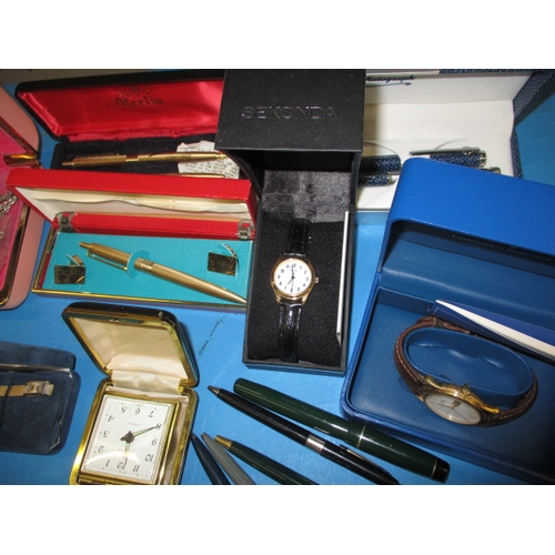 254 - A parcel of vintage watches, jewellery and pens, to include some silver and gold items, and a Pandor... 