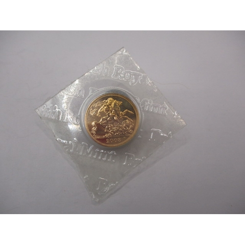 160 - A Royal Mint uncirculated gold sovereign dated 2008, in original vacuum sealed packaging