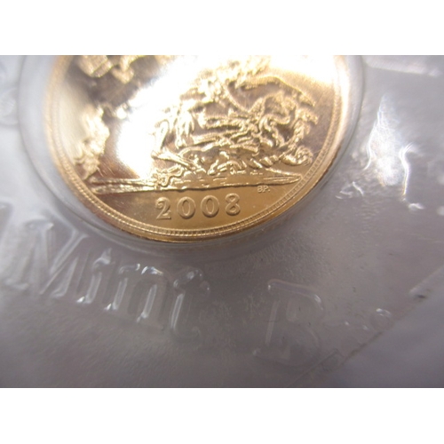 160 - A Royal Mint uncirculated gold sovereign dated 2008, in original vacuum sealed packaging