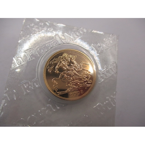 161 - A Royal Mint uncirculated gold sovereign dated 2008, in original vacuum sealed packaging