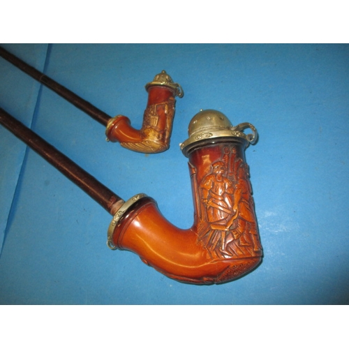 277 - A large 19th century German carved meerschaum pipe with continental silver mounts, approx. overall l... 