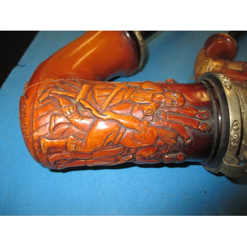 277 - A large 19th century German carved meerschaum pipe with continental silver mounts, approx. overall l... 