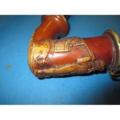 277 - A large 19th century German carved meerschaum pipe with continental silver mounts, approx. overall l... 