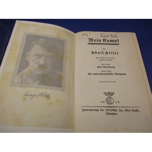 270 - A 1936 German edition of Adolf Hitler’s Mein Kamph, hardback and in pre-owned condition with use-rel... 