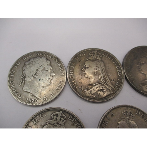 195 - A parcel of Georgian and later silver and part silver coins, mostly crowns, all circulated some with... 