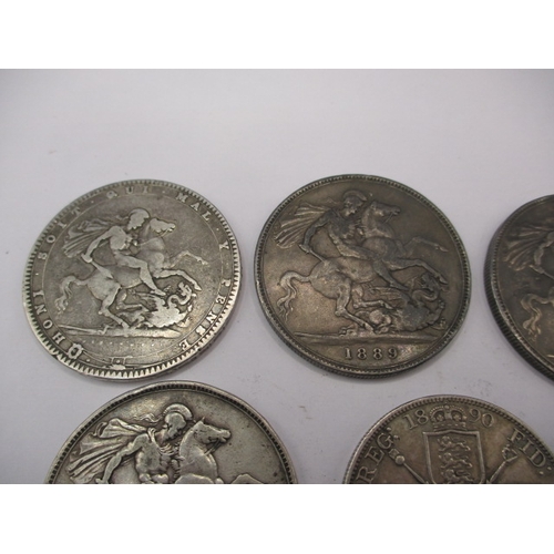 195 - A parcel of Georgian and later silver and part silver coins, mostly crowns, all circulated some with... 