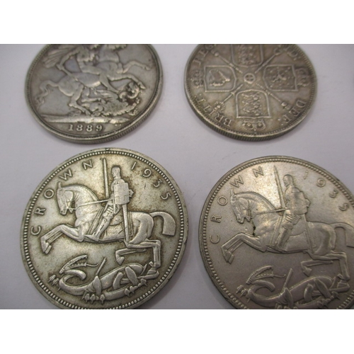 195 - A parcel of Georgian and later silver and part silver coins, mostly crowns, all circulated some with... 