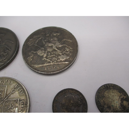 195 - A parcel of Georgian and later silver and part silver coins, mostly crowns, all circulated some with... 