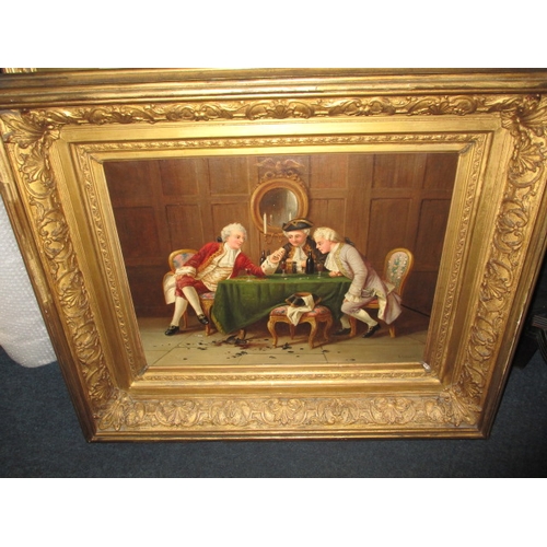 297 - A large gilt framed oil painting titled verso “A Game of Chance” signed H G Glindom? 1879, approx. f... 