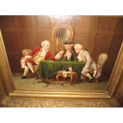 297 - A large gilt framed oil painting titled verso “A Game of Chance” signed H G Glindom? 1879, approx. f... 