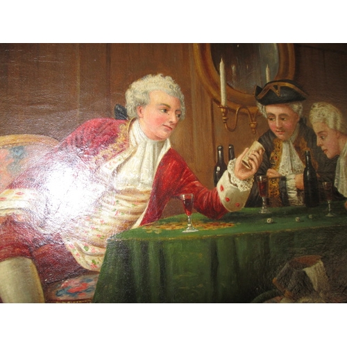 297 - A large gilt framed oil painting titled verso “A Game of Chance” signed H G Glindom? 1879, approx. f... 