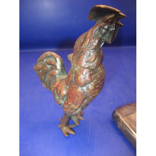 257 - A vintage novelty bronze cockerel vesta case and a later example, in useable pre-owned condition