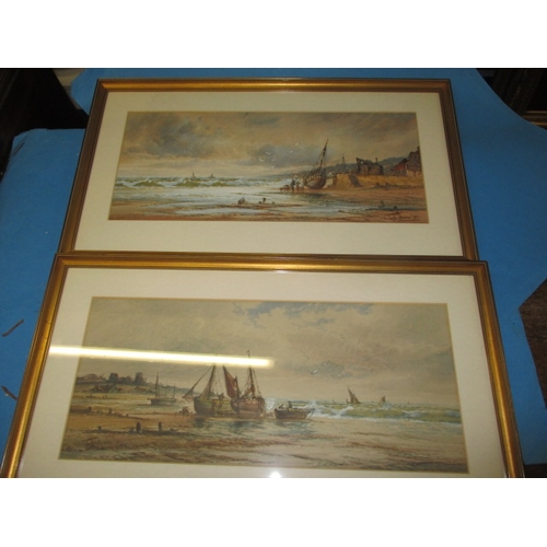 298 - Two glazed framed seascape watercolours, signed lower right, approx. frame size 65x36cm, in good pre... 