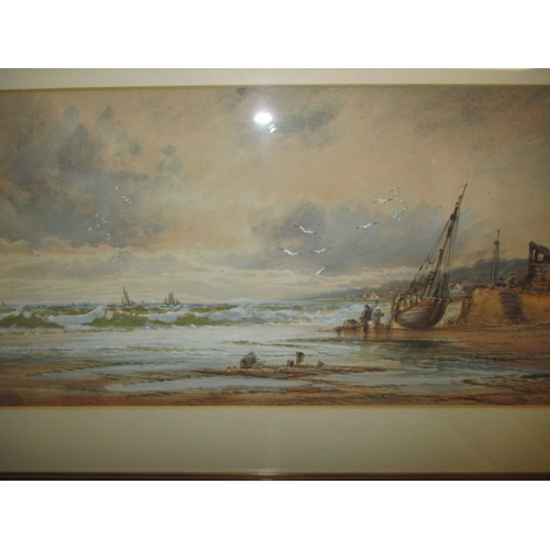 298 - Two glazed framed seascape watercolours, signed lower right, approx. frame size 65x36cm, in good pre... 