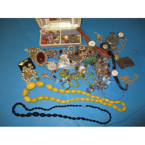 249 - A parcel of vintage costume jewellery, to include some silver and a gold stud back marked 18ct, all ... 