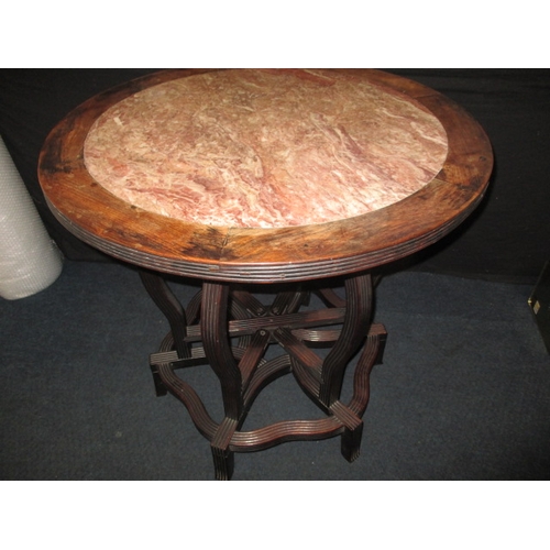 319 - A vintage marble topped occasional table, with carved hardwood serpentine base, approx. height 82cm ... 