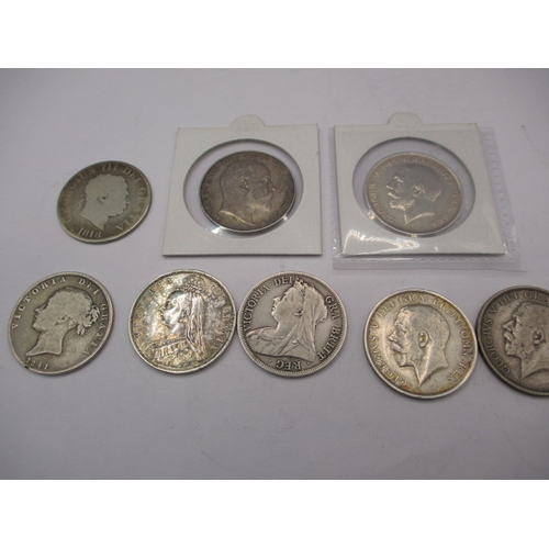 197 - A parcel of George III and later silver half crowns, and one part silver example, all circulated wit... 