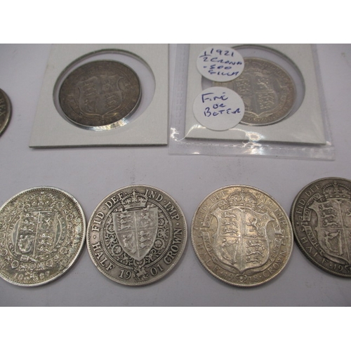 197 - A parcel of George III and later silver half crowns, and one part silver example, all circulated wit... 