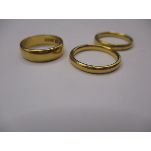 49 - Three vintage 22ct yellow gold wedding bands, various sizes, approx. gross parcel weight 11.5g, all ... 