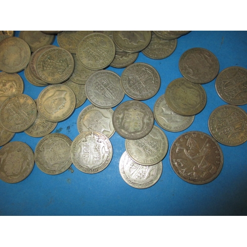 201 - A very large quantity of pre-47 part silver coins, mostly half crowns, all in circulated condition, ... 