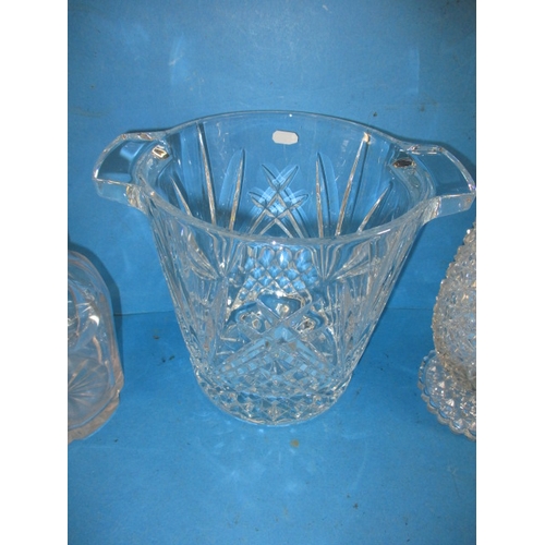 331 - A lead crystal bottle cooler bucket, a decanter and large water jug, all in good pre-owned condition... 