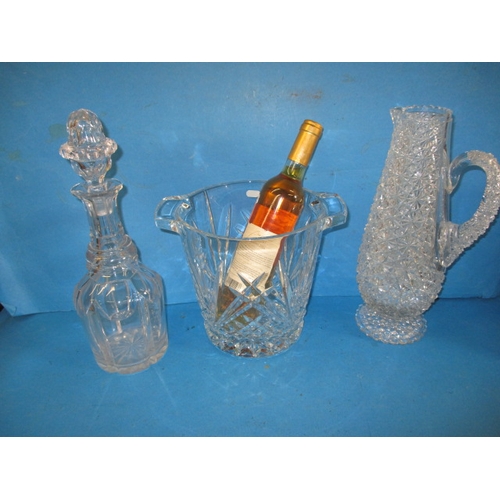 331 - A lead crystal bottle cooler bucket, a decanter and large water jug, all in good pre-owned condition... 