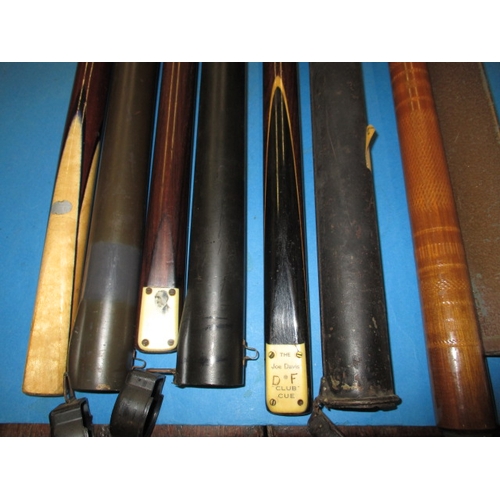 328 - 4 Vintage snooker cues, to include a Joe Davis club and a Peall Record cue, all one piece and in har... 