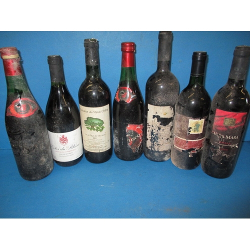 349 - 7 Bottles of cellar stored wine, various types and dates