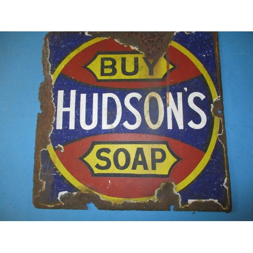 308 - An early 20th century enamel advertising sign for Hudson soap, approx. size 26.5x26.5 cm having some... 