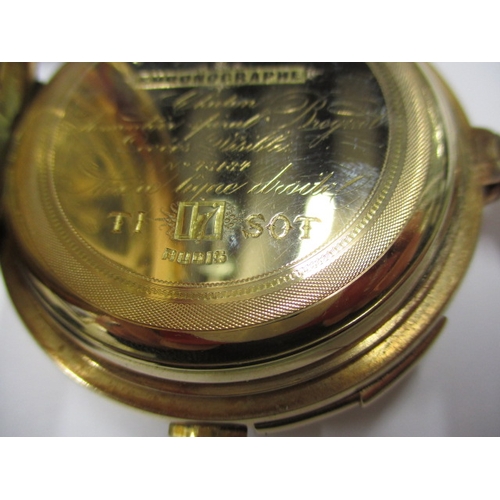 107 - A vintage 14ct gold cased Tissot minute repeating pocket watch, having a vacant cartouche and genera... 