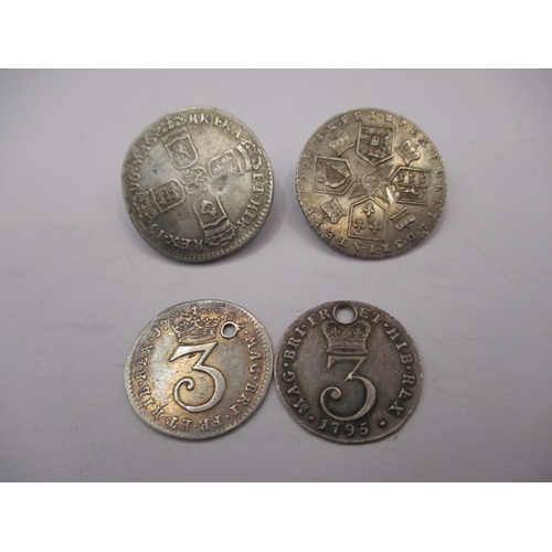 185 - 4 Antique silver coins, to include a William III sixpence dated 1696 a George III sixpence dated 178... 