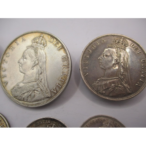 186 - 6 Victorian silver coins dated 1887,  to include Crown, Double Florin, half crown, Florin and shilli... 