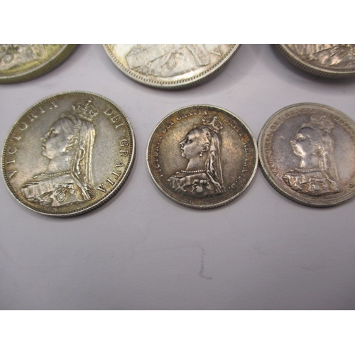 186 - 6 Victorian silver coins dated 1887,  to include Crown, Double Florin, half crown, Florin and shilli... 