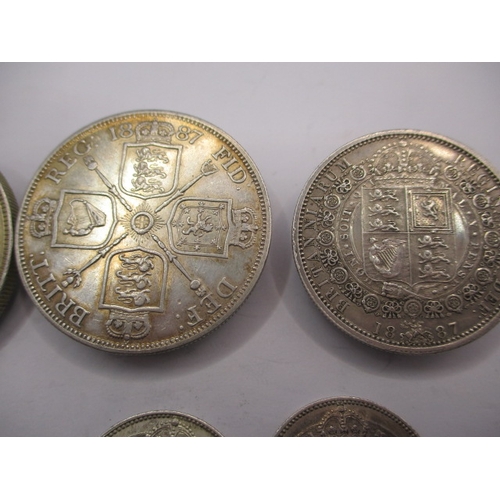 186 - 6 Victorian silver coins dated 1887,  to include Crown, Double Florin, half crown, Florin and shilli... 