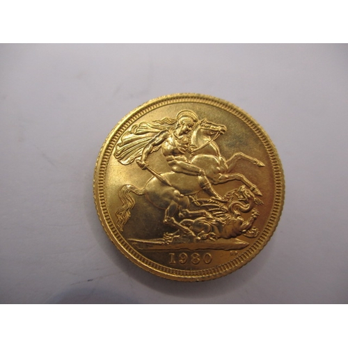 166 - A queen Elizabeth II gold sovereign dated 1980, a circulated coin with very fine definition of featu... 