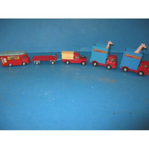 287 - A quantity of vintage Corgi Chipperfields Circus die-cast model vehicles, to include 2 giraffe truck... 